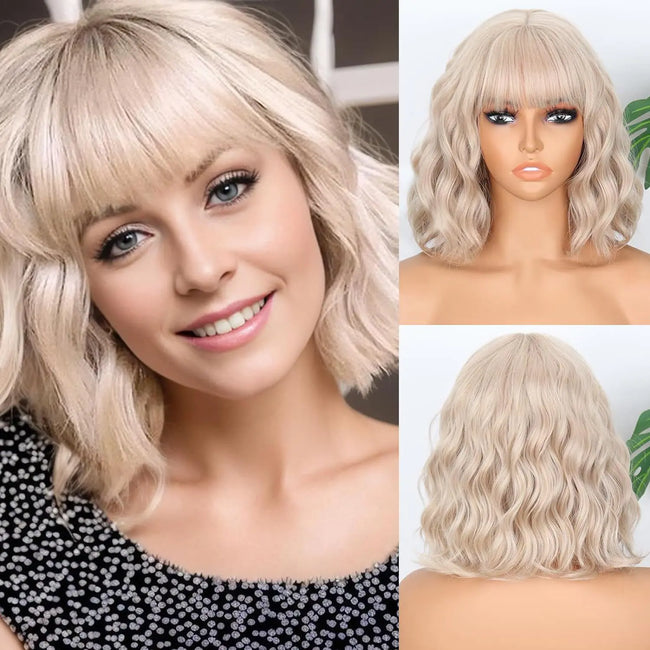 Elegant Short Curly Bob Wig with Bangs