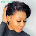 Burmese Hair Side Part Pixie Cut Straight Wig