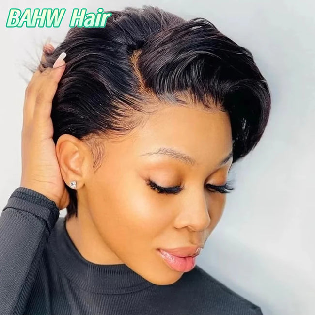 Burmese Hair Side Part Pixie Cut Straight Wig