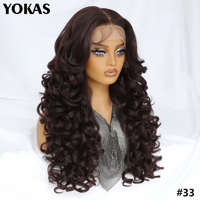 Synthetic Curly Lace Frontal Wigs With Bangs