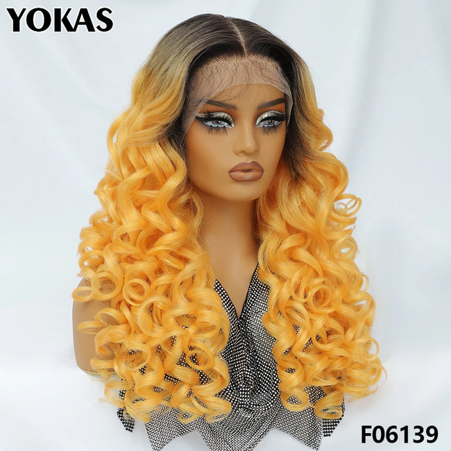 Synthetic Curly Lace Frontal Wigs With Bangs