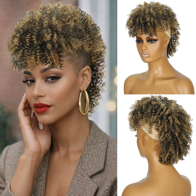 Synthetic Short African Curly Mohawk with Bangs Wig