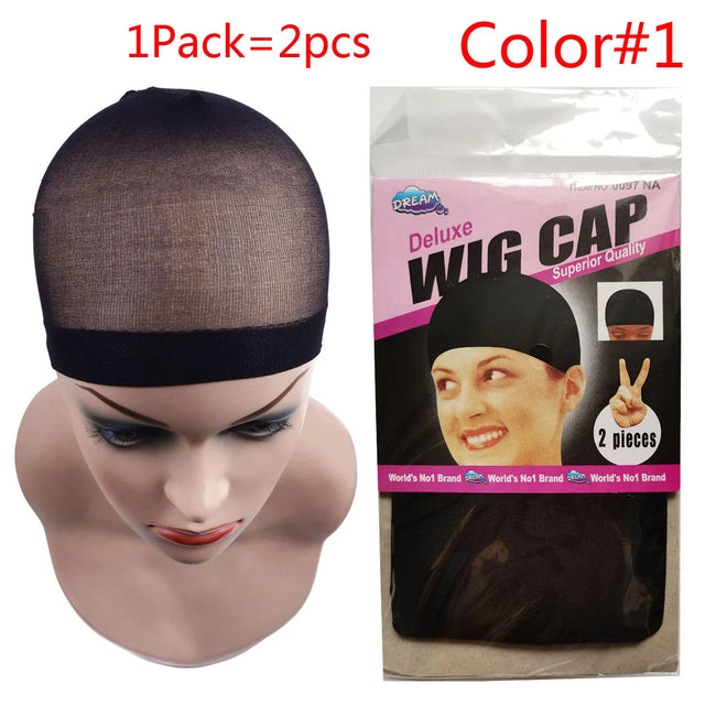 2Pcs Hair Cap Net Mesh For Weave Black Brown Stretch Mesh Wig Caps For Making Wigs Free Size Hairnets Caps