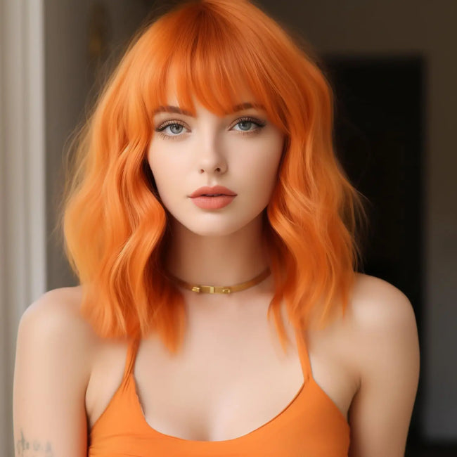Elegant Short Curly Bob Wig with Bangs