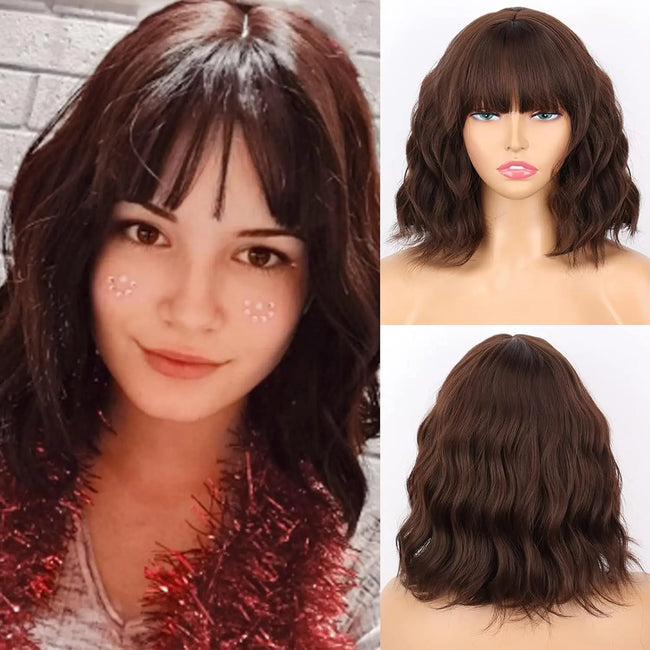 Elegant Short Curly Bob Wig with Bangs