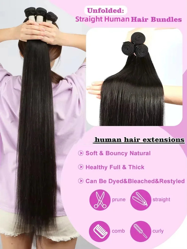 Straight Human Hair Bundles Brazilian Raw Remy Weave
