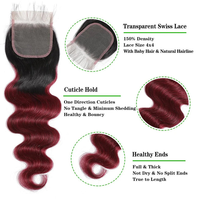 Brazilian Burgundy Human Hair Weave Bundles
