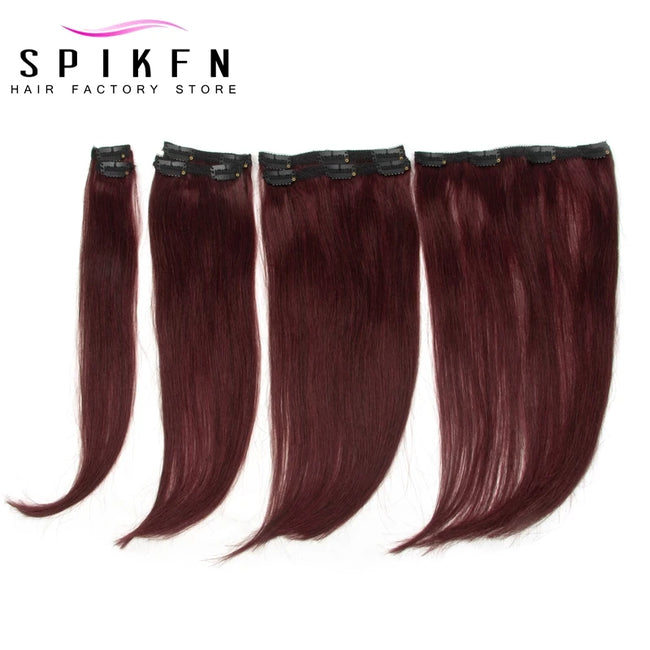 Burgundy Brazilian Remy Straight Hair Clip Hair Extensions