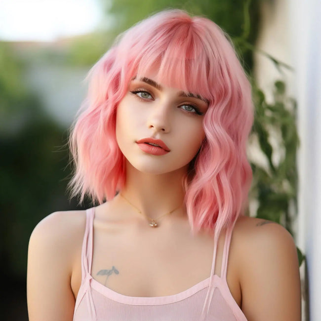 Elegant Short Curly Bob Wig with Bangs