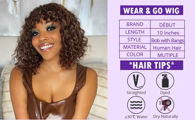 Ombre Water Wave Short Bob Wig With Bangs