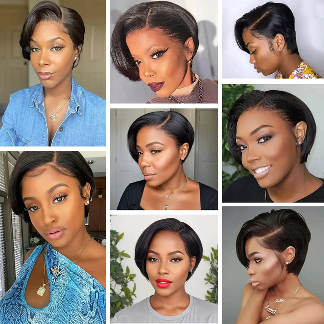 Burmese Hair Side Part Pixie Cut Straight Wig