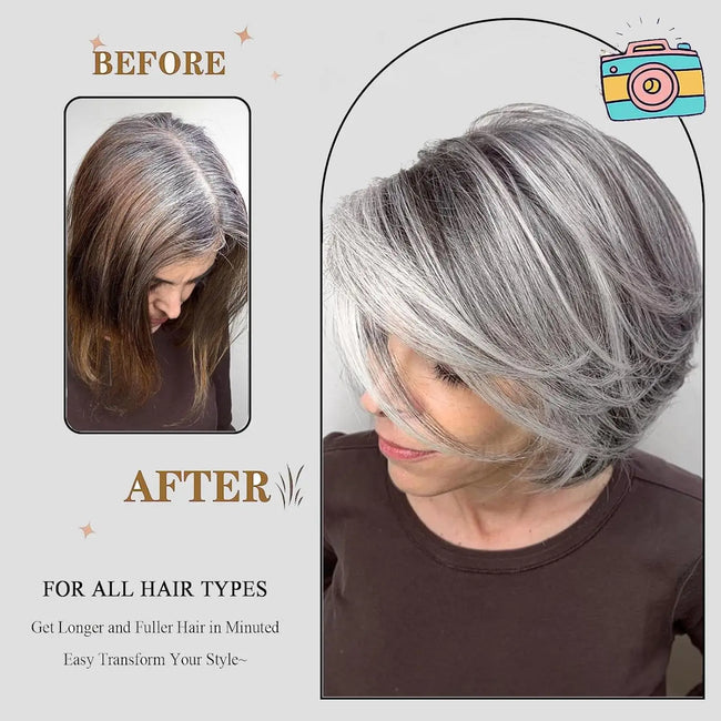 Bright Silver-Gray Layered Bob Wig with Curtain Bangs, Suitable for Women, Synthetic Light Gray Bright Bob Wig, Short Gray Layered Synthetic Wig, Suitable for Black Women (Silver-Gray Mixed Highlights)