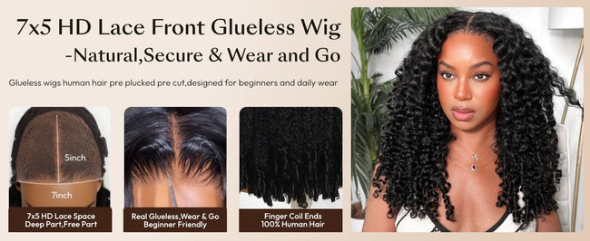 UNice Curly Human Hair Wig With Finger Coil Ends