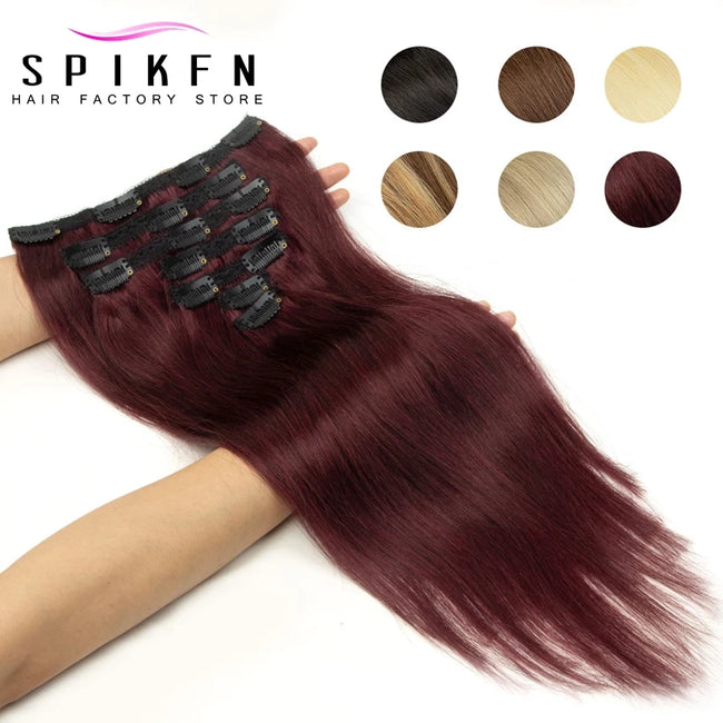 Burgundy Brazilian Remy Straight Hair Clip Hair Extensions