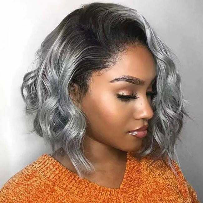 Ombre Silver Grey Synthetic Pre Plucked Wig