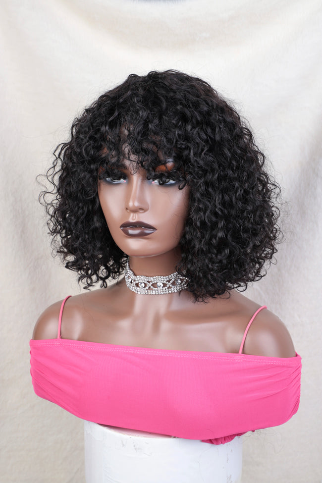 Jerry Curly Short Pixie Bob Cut Human Hair Wig With Bangs