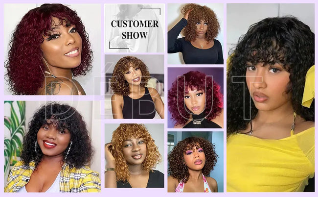 Ombre Water Wave Short Bob Wig With Bangs
