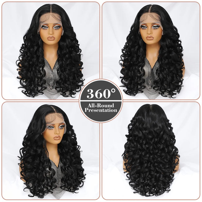 Synthetic Curly Lace Frontal Wigs With Bangs