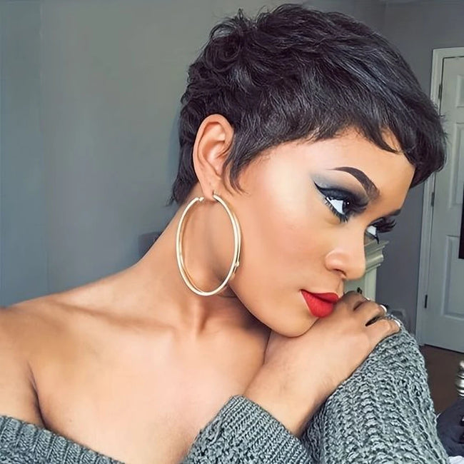 Pixie Cut Human Hair Wig With Bangs