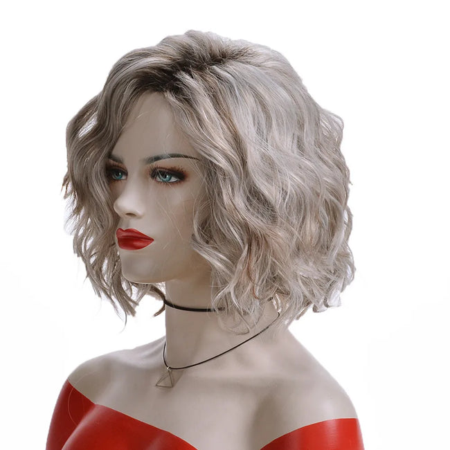 Synthetic Hair Wig Silver Gray Short Curly