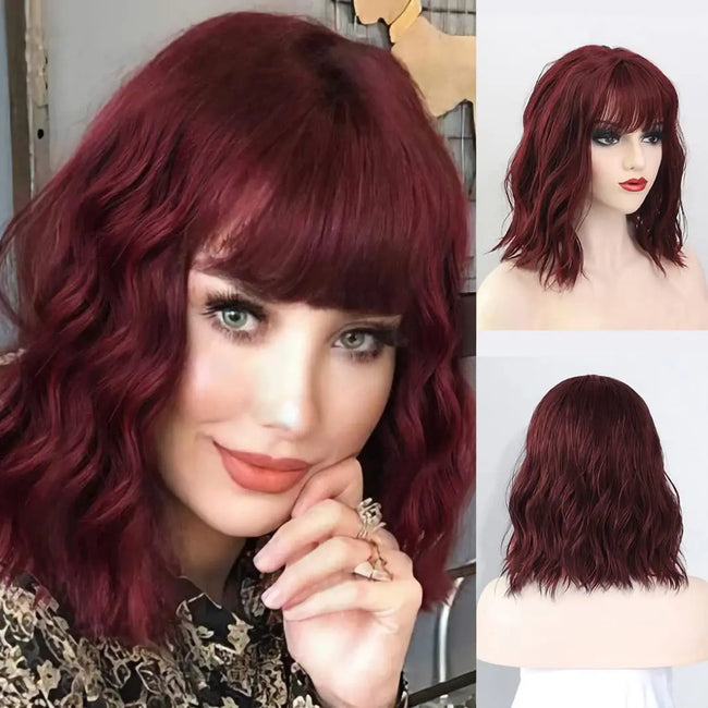 Elegant Short Curly Bob Wig with Bangs