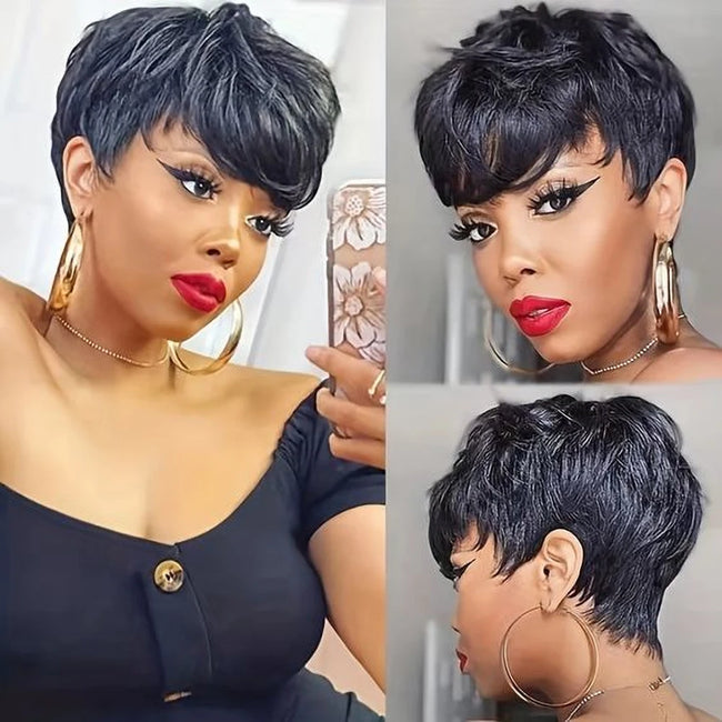 Pixie Cut Human Hair Wig With Bangs