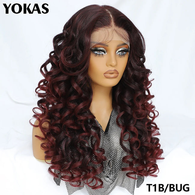 Synthetic Curly Lace Frontal Wigs With Bangs