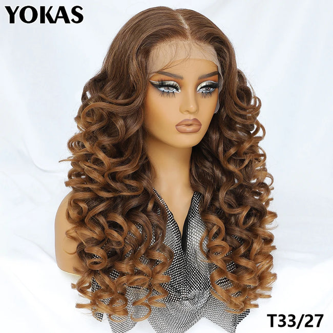 Synthetic Curly Lace Frontal Wigs With Bangs