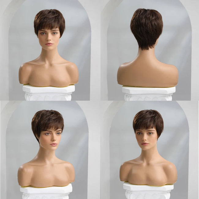 Brown Straight Human Hair Wig With Bangs