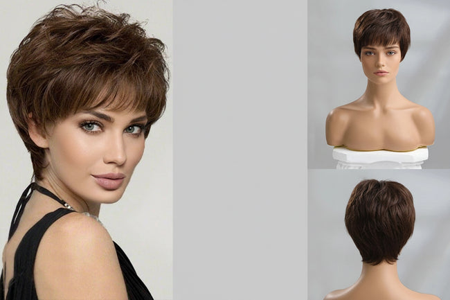 Brown Straight Human Hair Wig With Bangs