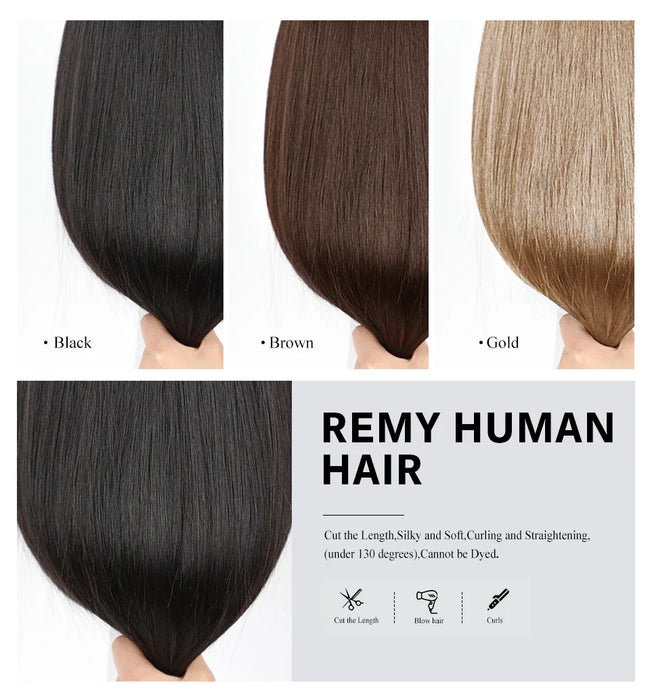 Brown Straight Human Hair Wig With Bangs