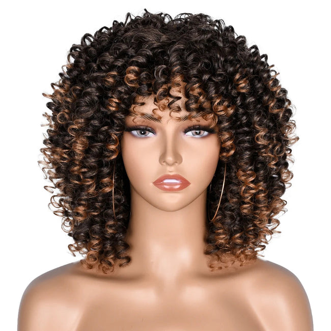 Short Afro Kinky Curly Wig With Bangs