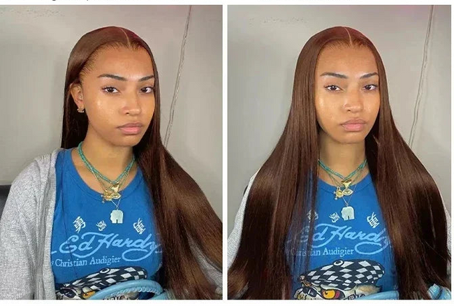 Chocolate Brown Straight Human Hair Wig