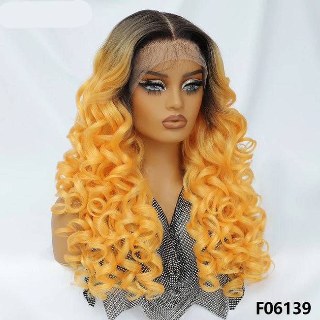 Long Synthetic Curly Lace Frontal Wigs