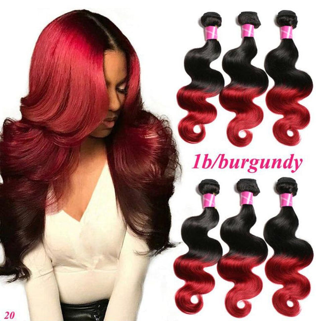 Ombre 1B/Burgundy Body Wave Bundles 3/4 Bundles with Closure up to