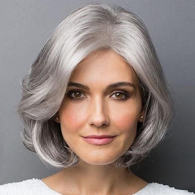Short Silver (gray) Wigs for Women-Synthetic