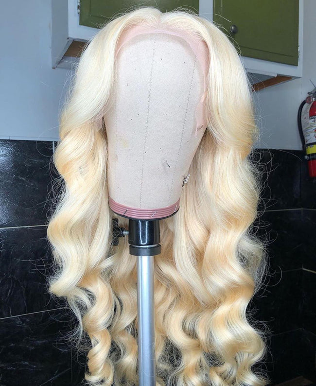 Blonde Brazilian Glue-less lace Front Human Hair Wig (8-40 inch)