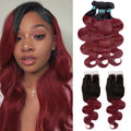 Ombre 1B/Burgundy Body Wave Bundles 3/4 Bundles with Closure up to 26 in