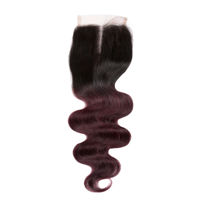 Ombre 1B/Burgundy Body Wave Bundles 3/4 Bundles with Closure up to 26 in