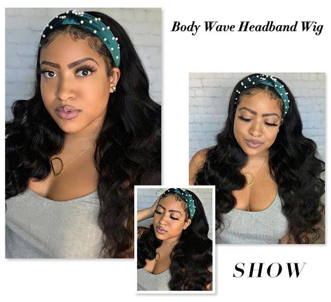 New Luxurious Body Wave Wig with Headband 100% Human Hair