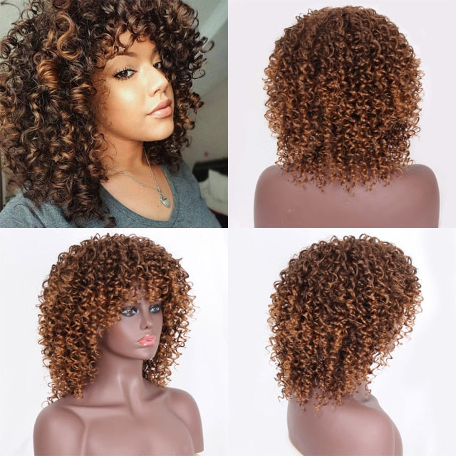 "Inez" Afro Kinky Spiral Curly Synthetic Wig With Bangs (Multi Color)