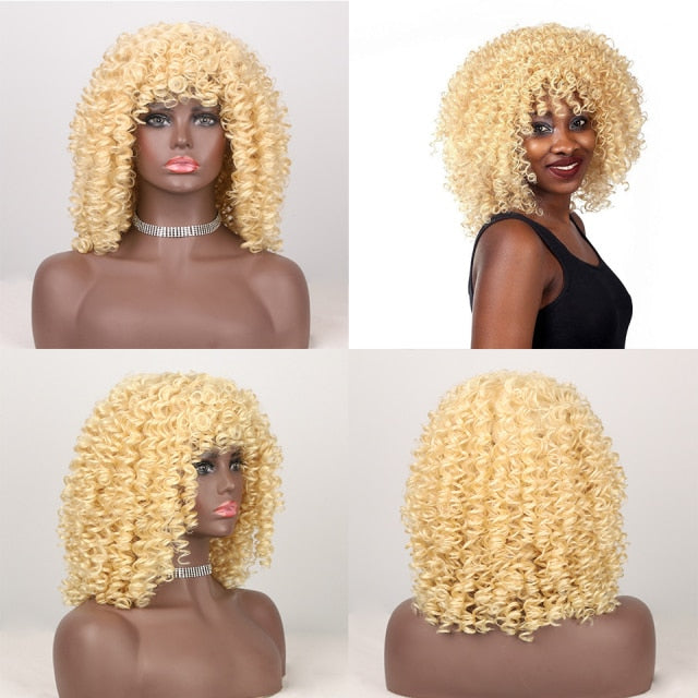 "Inez" Afro Kinky Spiral Curly Synthetic Wig With Bangs (Multi Color)