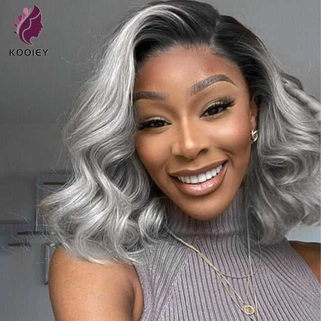 "Stella" Dark Roots/Grey Lace Front Human Hair Wig