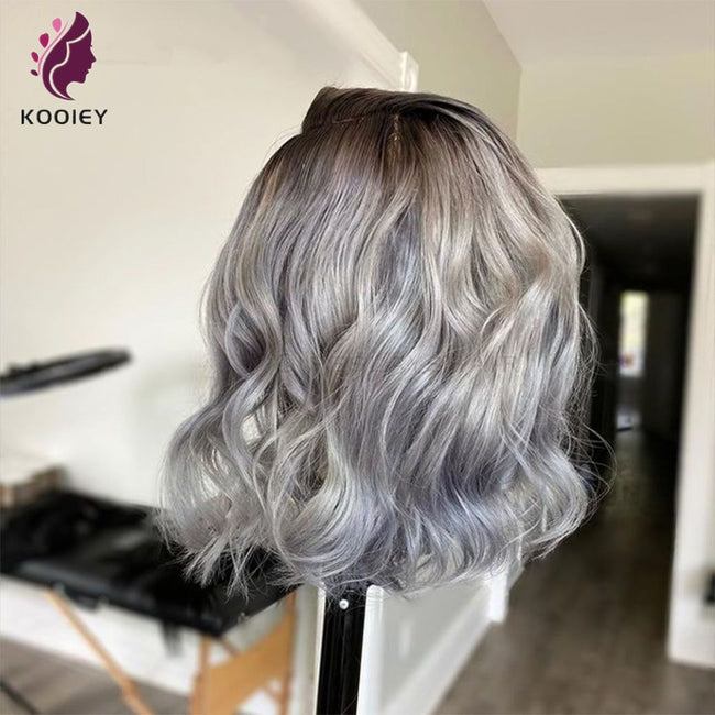 "Stella" Dark Roots/Grey Lace Front Human Hair Wig