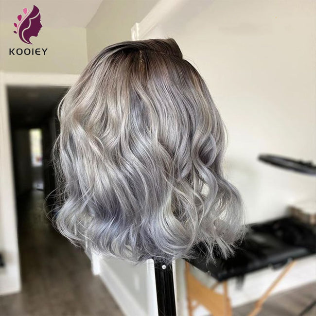 "Stella" Dark Roots/Grey Lace Front Human Hair Wig