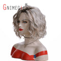 "Sandy"  Grey/ Silver Short Synthetic Curly Wavy Wigs with Dark Roots